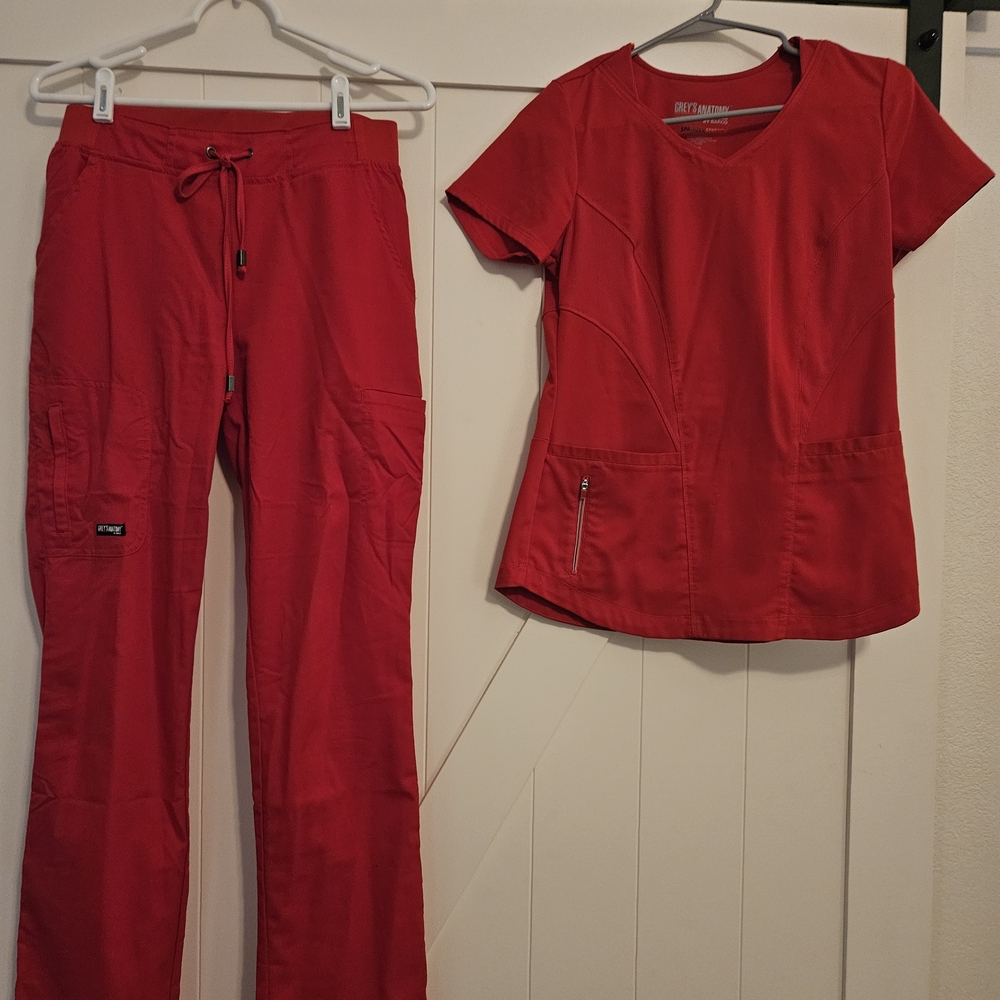 Grey's Anatomy Red Women's Scrub Set